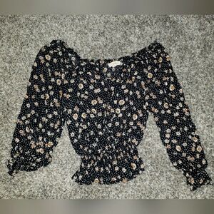 Rewind| Floral Peasant Boho Ruffled Smocked Rouched Waist Blouse